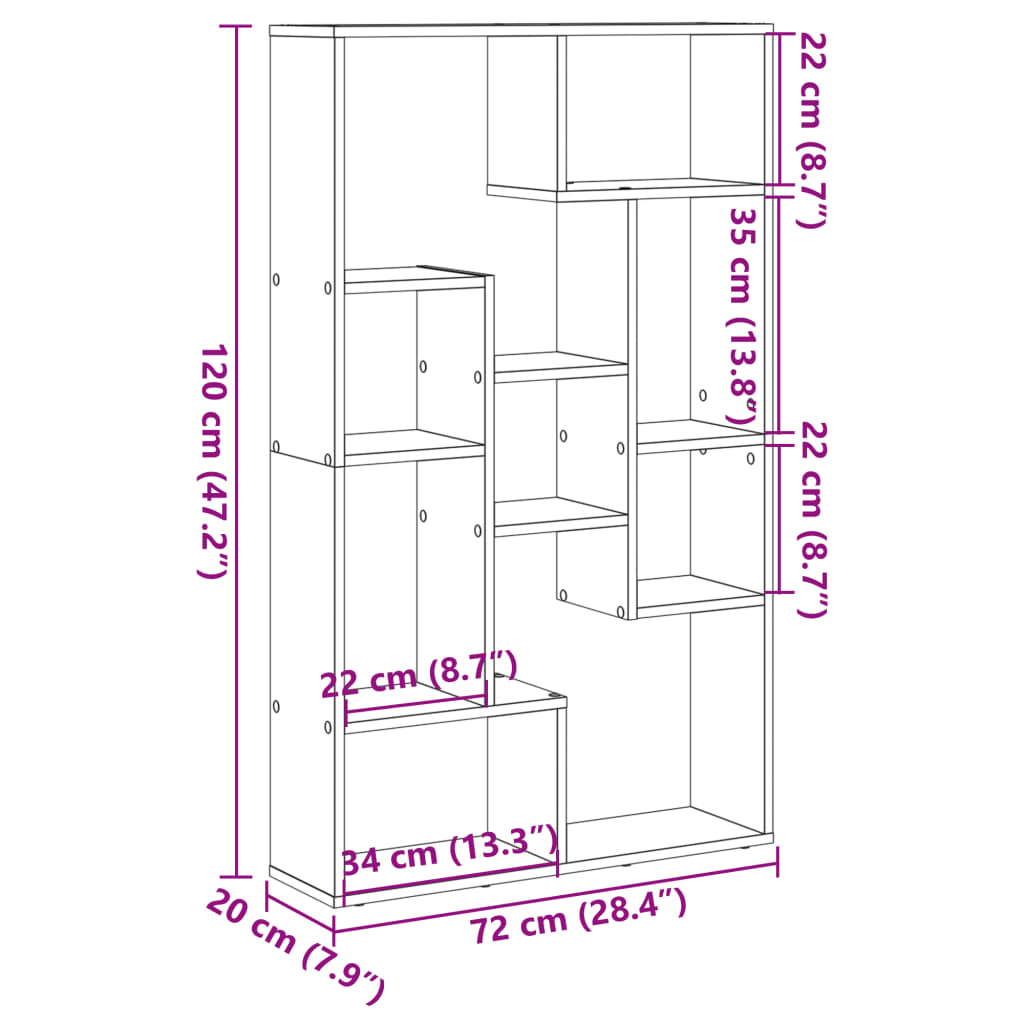 Bokhylla vit 72x20x120 cm konstruerat trä