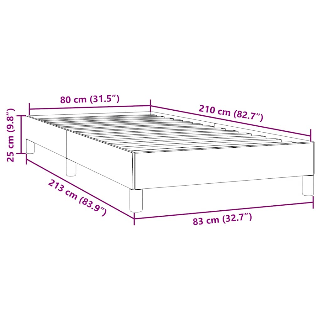 Sängram utan madrass ljusgrå 80x210 cm sammet