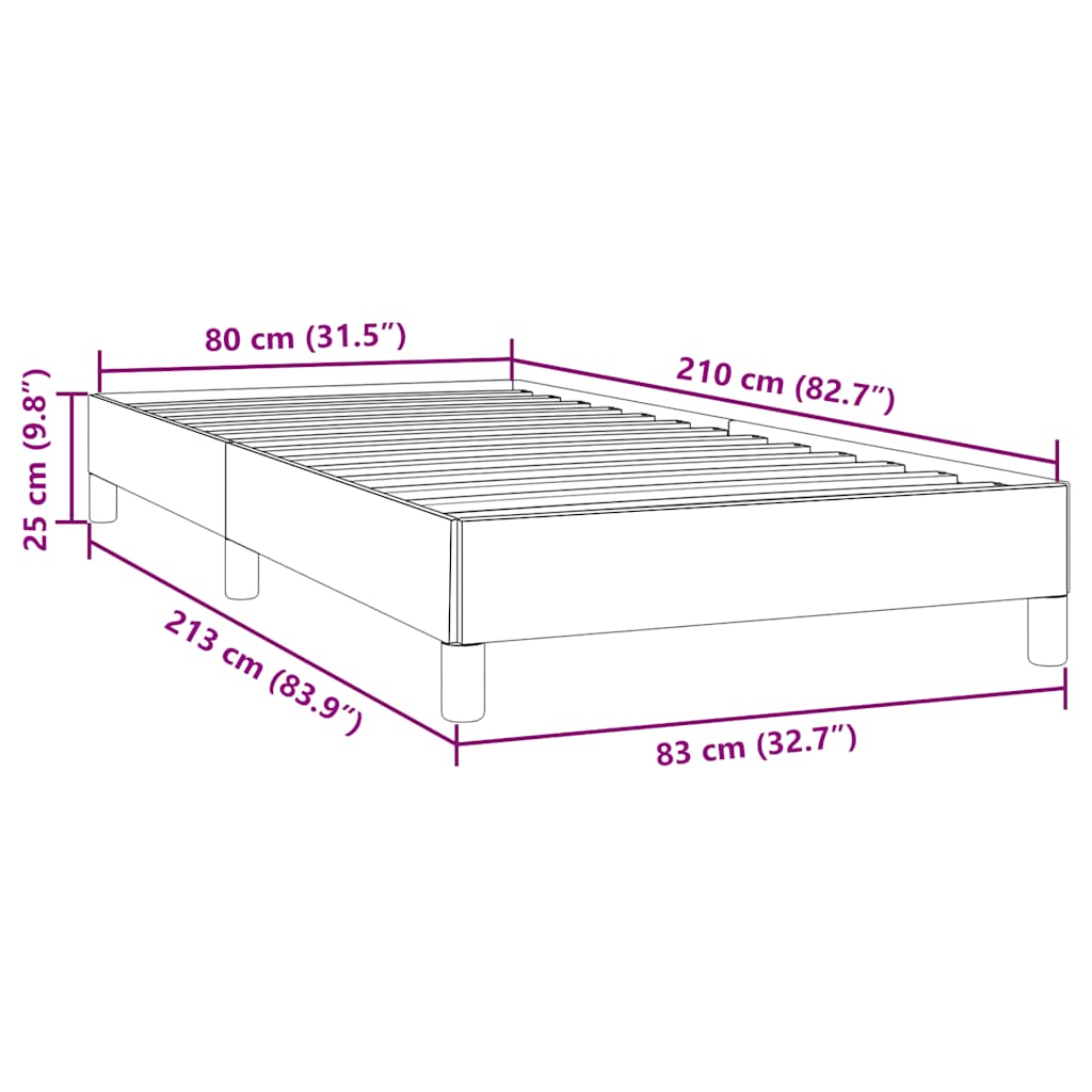 Sängram utan madrass mörkgrå 80x210 cm sammet