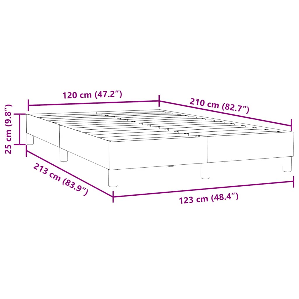 Sängram utan madrass ljusgrå 120x210 cm sammet