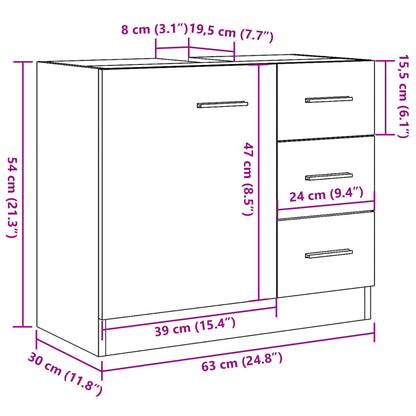 Tvättställsskåp åldrat trä 63x30x54 cm konstruerat trä