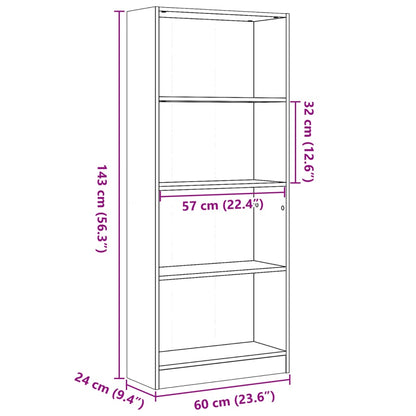 Bokhylla rökfärgad ek 60x24x143 cm konstruerat trä