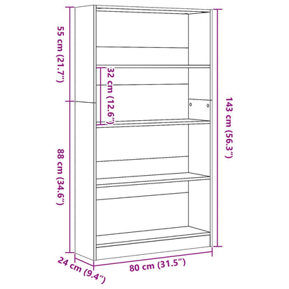 Bokhylla vit 80x24x143 cm konstruerat trä