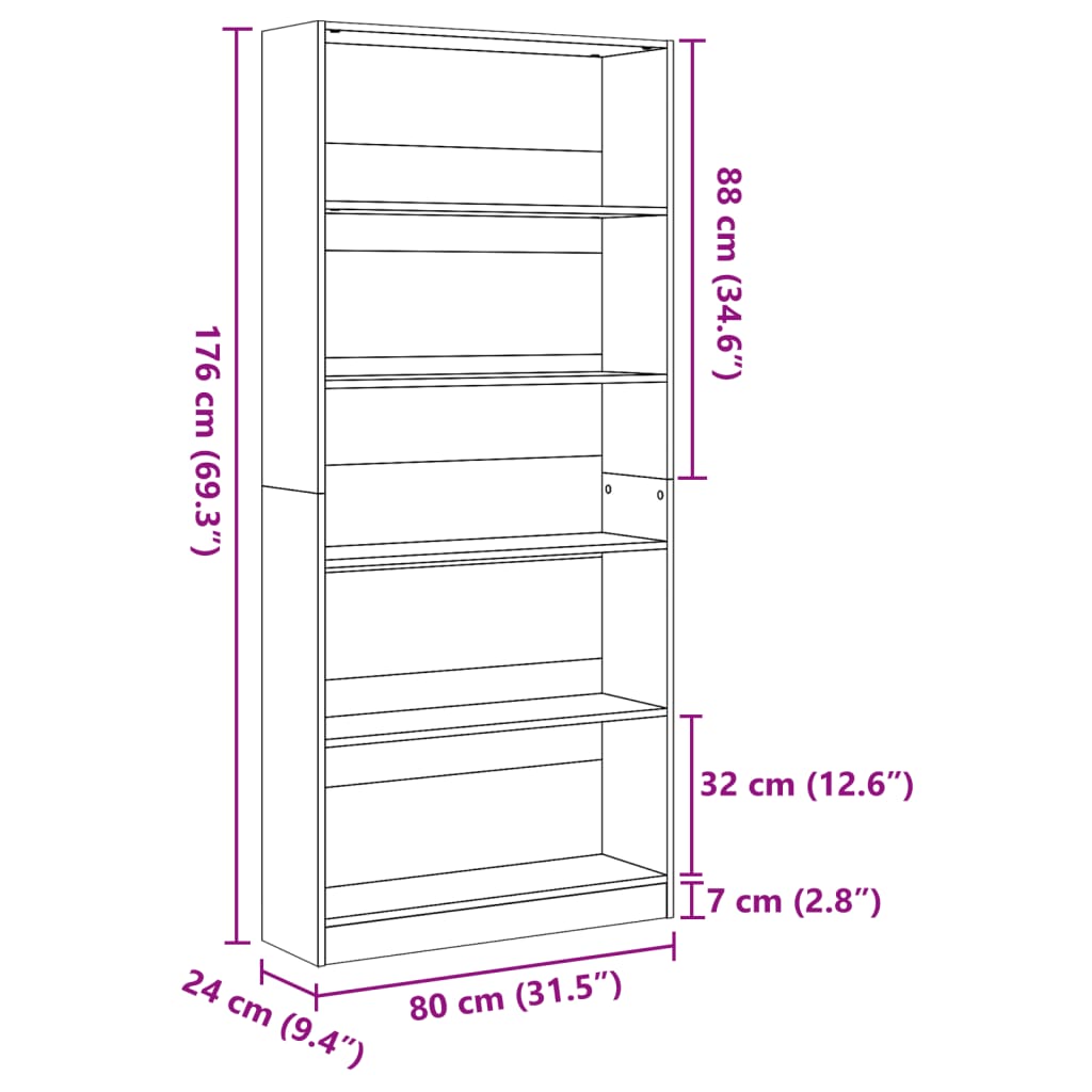 Bokhylla vit 80x24x176 cm konstruerat trä