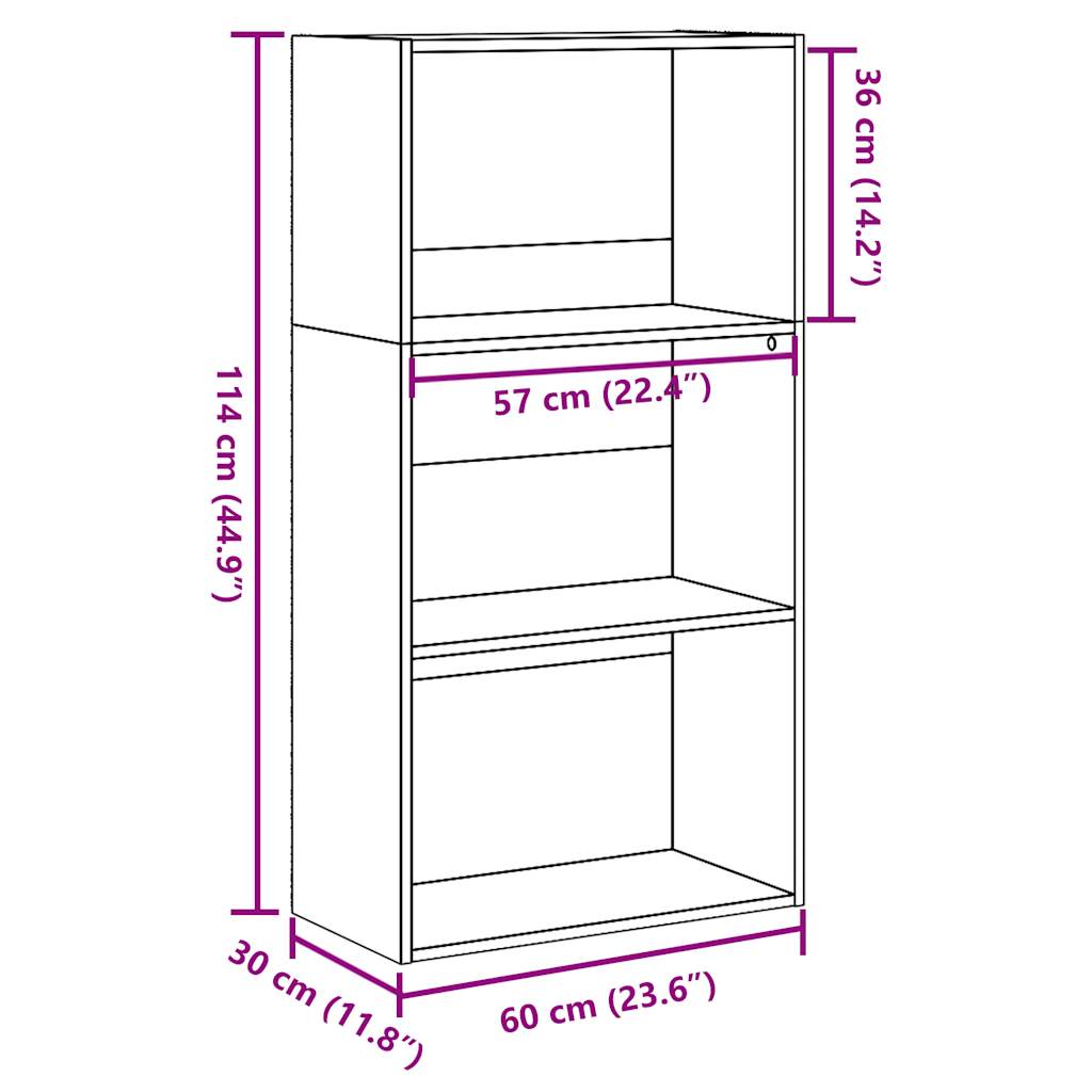 Bokhylla ek 60x30x114 cm konstruerat trä