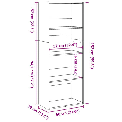 Bokhylla sonoma-ek 60x30x152 cm konstruerat trä