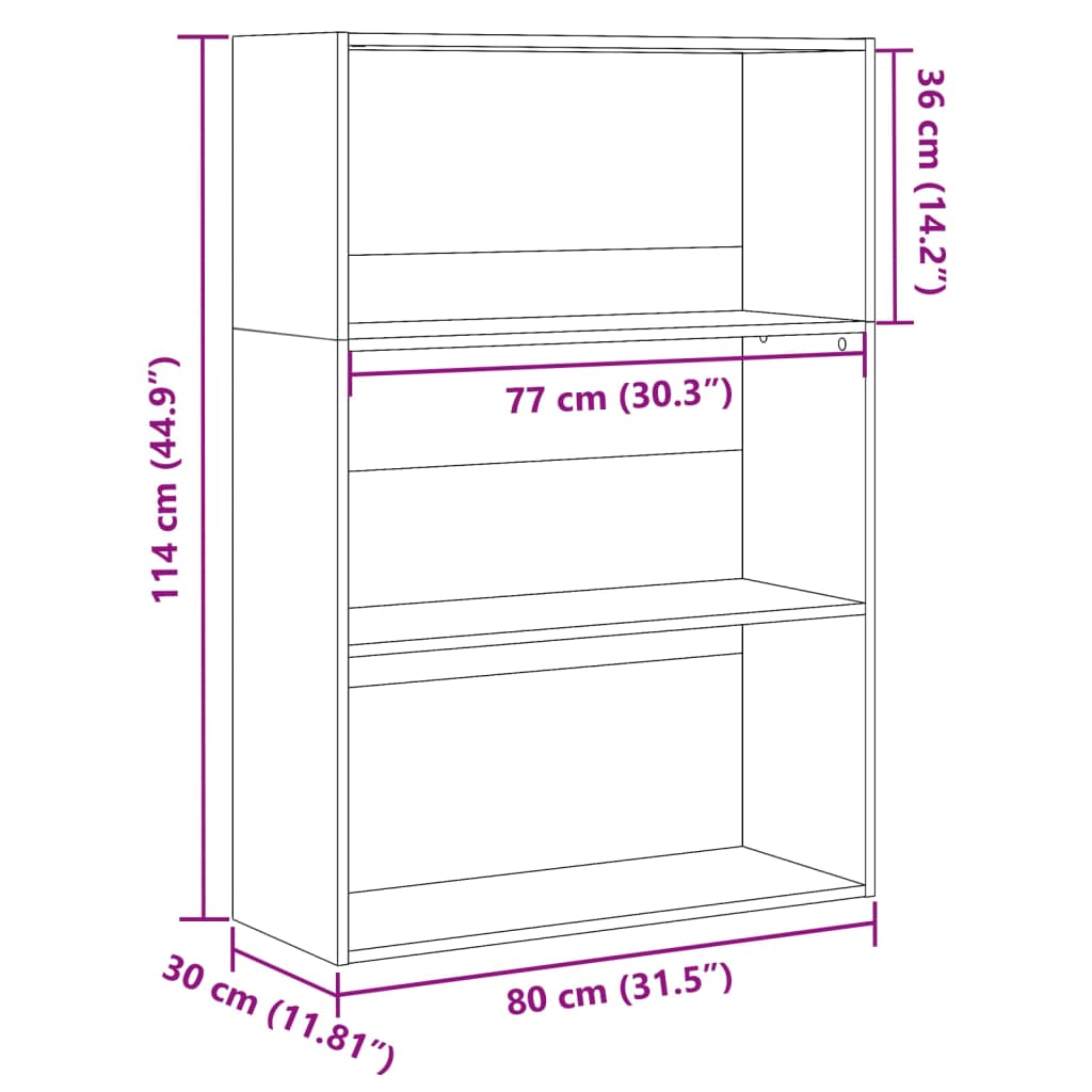 Bokhylla svart 80x30x114 cm konstruerat trä