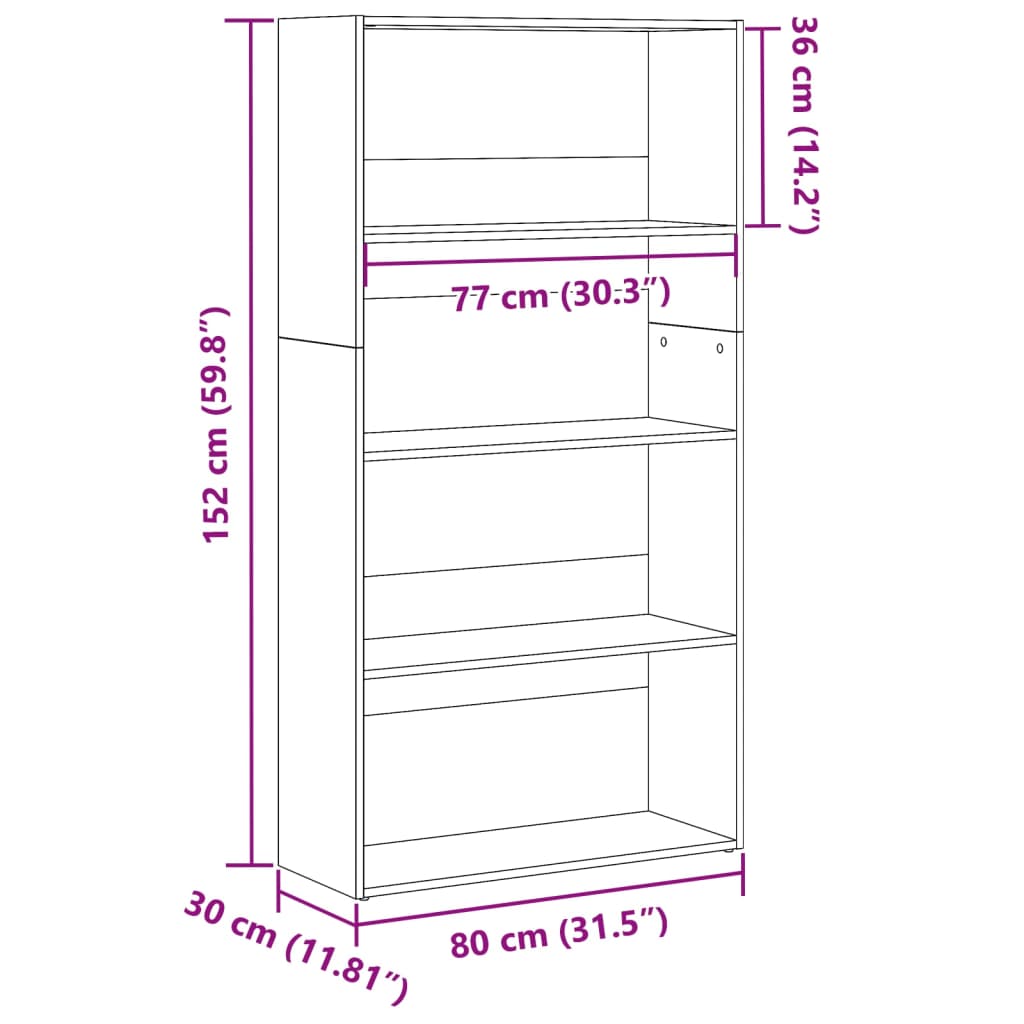 Bokhylla vit 80x30x152 cm konstruerat trä