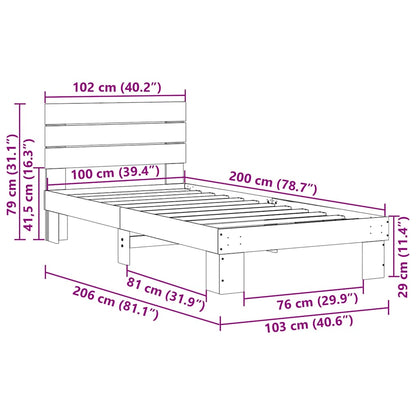 Sängram med huvudgavel utan madrass 100x200 cm massivt trä ek