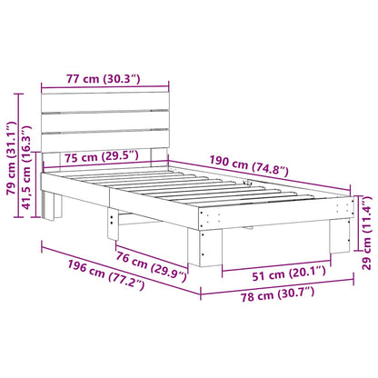 Sängram med huvudgavel utan madrass 75x190 cm massivt trä ek