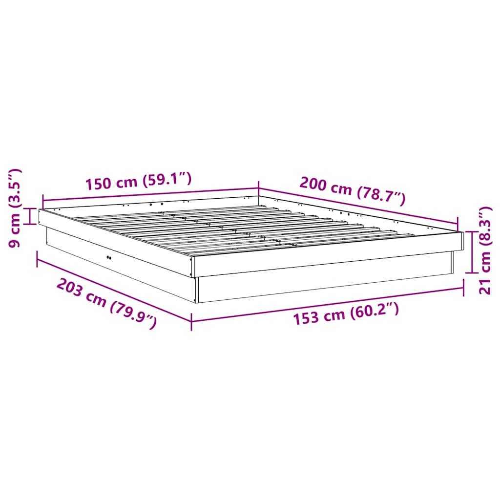 Sängram utan madrass 150x200 cm massivt trä ek