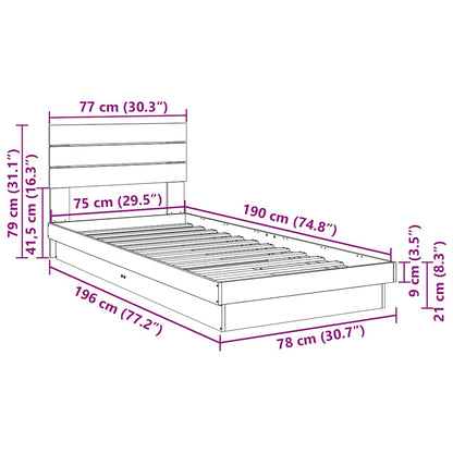 Sängram med huvudgavel utan madrass 75x190 cm massivt trä ek