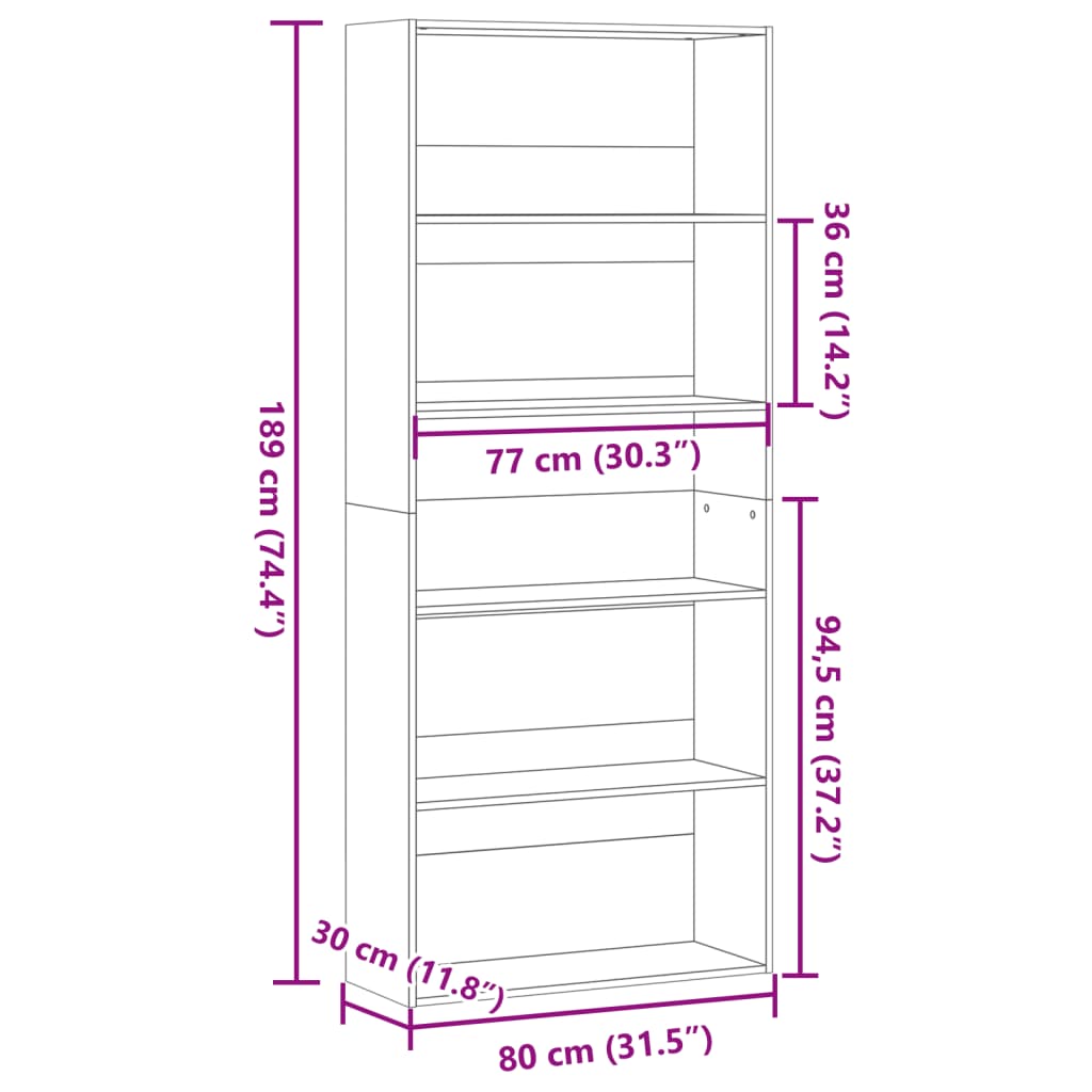 Bokhylla vit 80x30x189 cm konstruerat trä