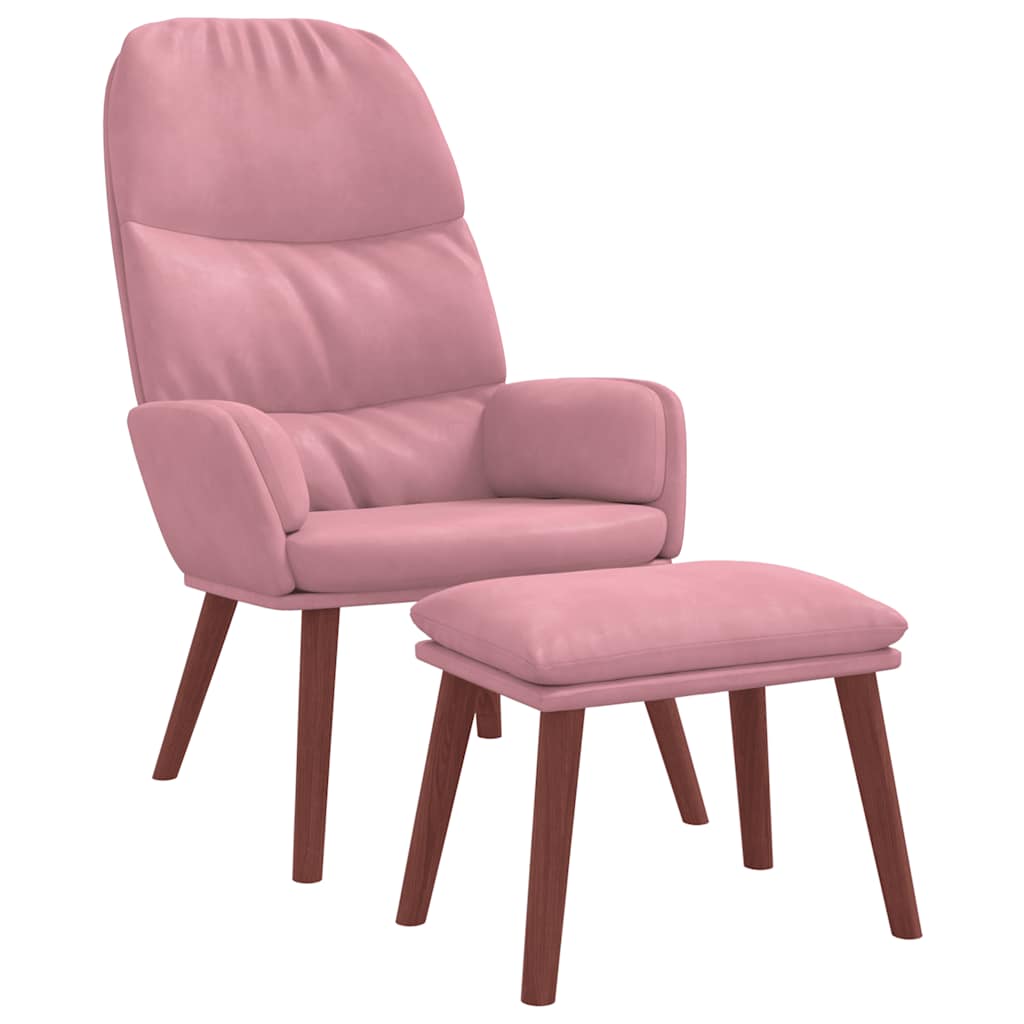 Vilstol med fotpall rosa sammet