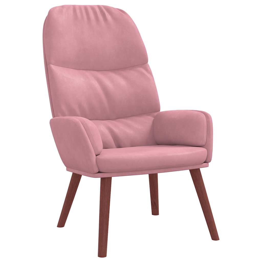 Vilstol med fotpall rosa sammet