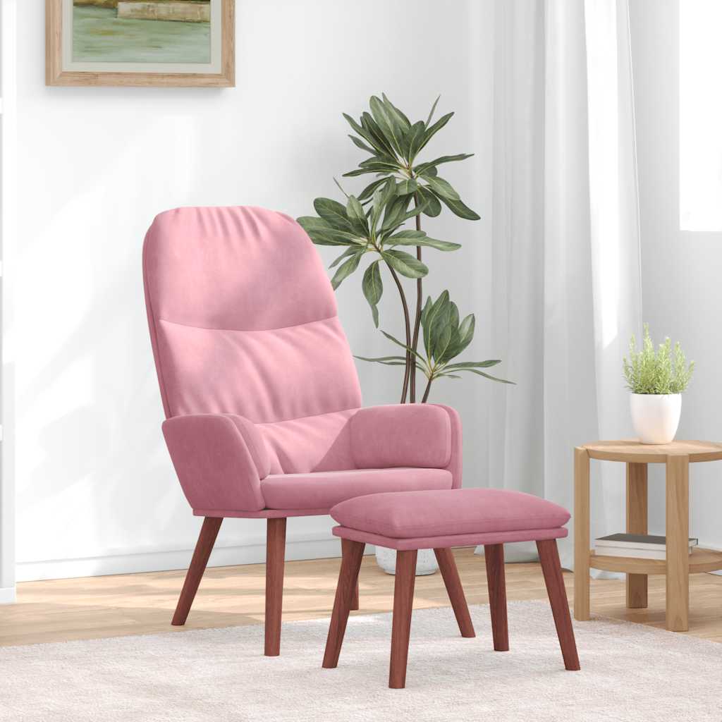 Vilstol med fotpall rosa sammet