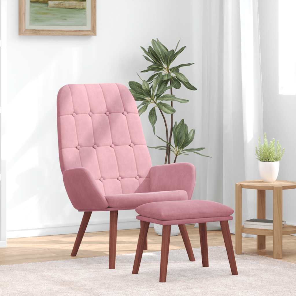 Vilstol med fotpall rosa sammet