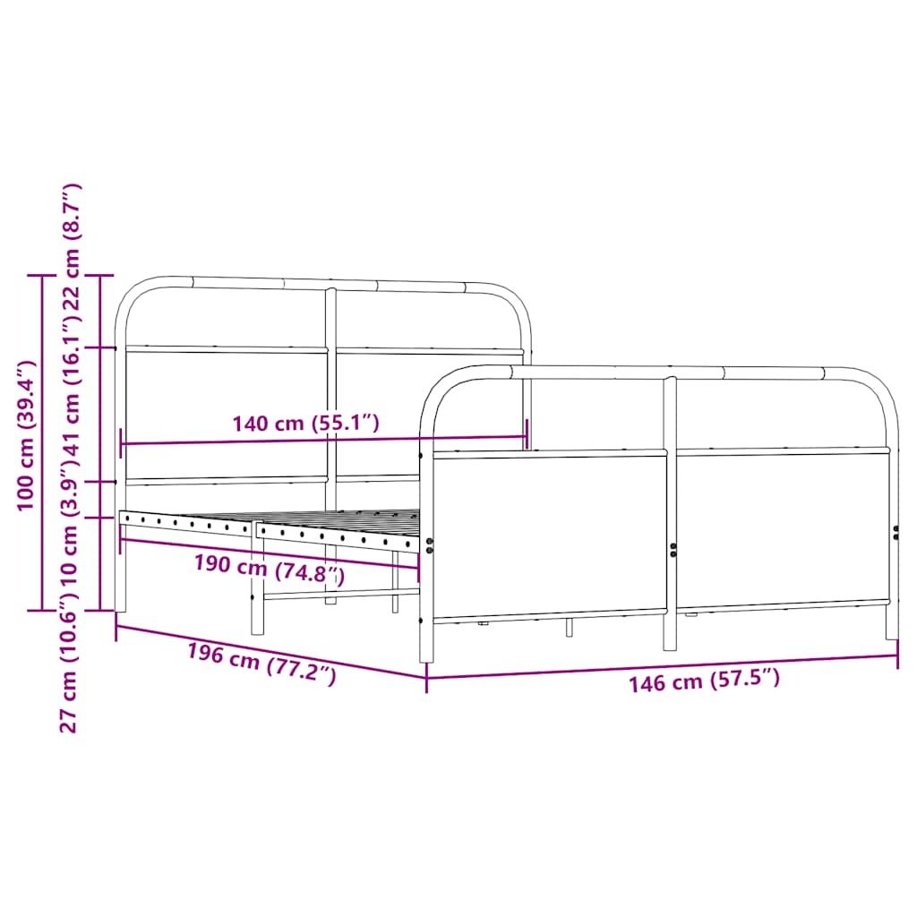 Sängram utan madrass metall sonoma-ek 140x190 cm