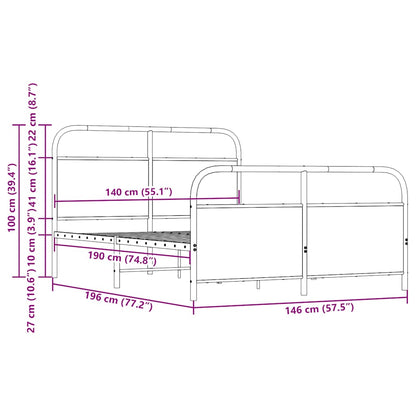 Sängram utan madrass metall sonoma-ek 140x190 cm