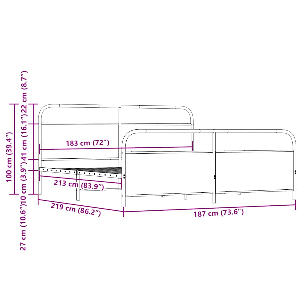 Sängram utan madrass metall sonoma-ek 183x213 cm