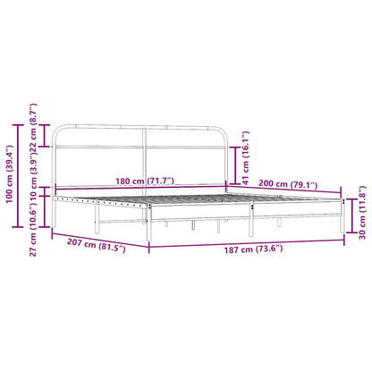 Sängram utan madrass metall rökfärgad ek 180x200 cm