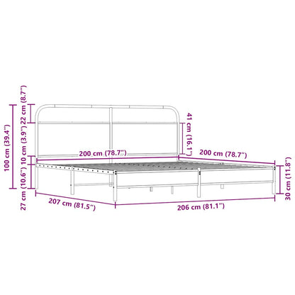 Sängram utan madrass metall sonoma-ek 200x200 cm