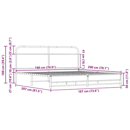 Sängram utan madrass metall sonoma-ek 180x200 cm