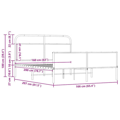 Sängram utan madrass metall sonoma-ek 160x200 cm