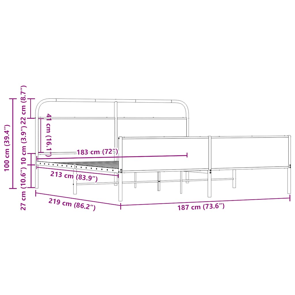 Sängram utan madrass metall sonoma-ek 183x213 cm