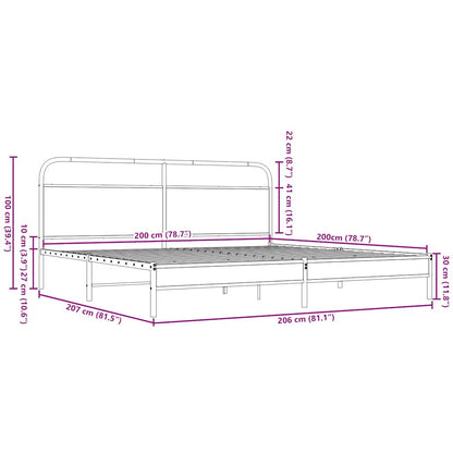 Sängram utan madrass metall brun ek 200x200 cm