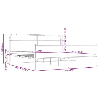 Sängram utan madrass metall brun ek 193x203 cm