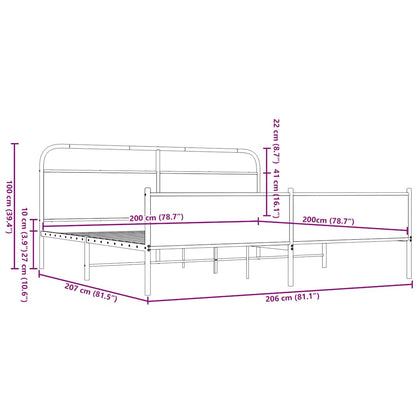 Sängram utan madrass metall brun ek 200x200 cm