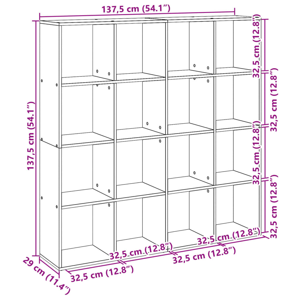 Bokhylla vit 137,5x29x137,5 cm konstruerat trä