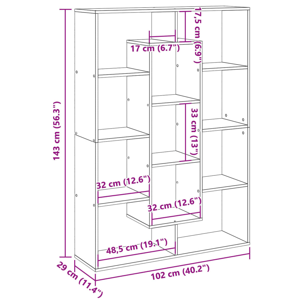 Bokhylla sonoma-ek 102x29x143 cm konstruerat trä