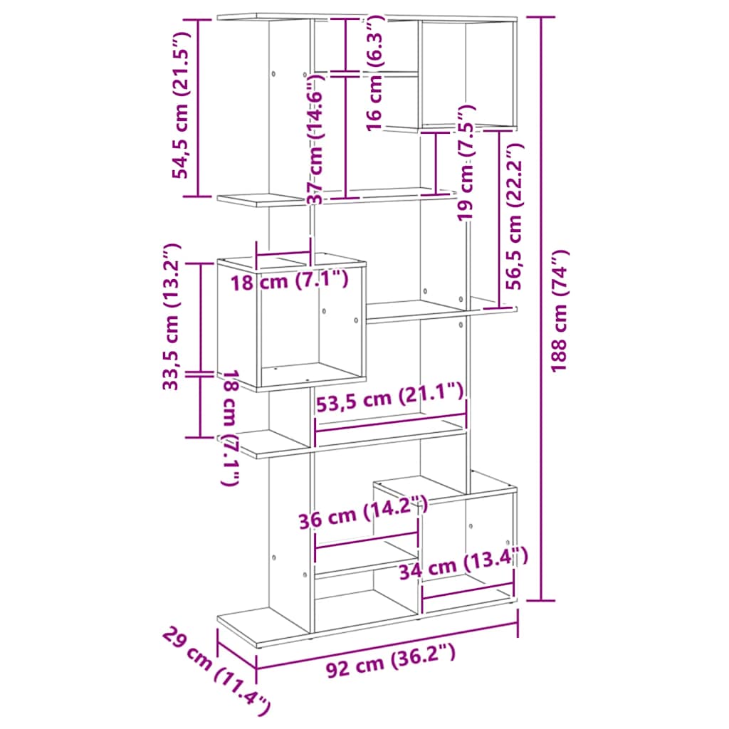 Bokhylla ek 92x29x188 cm konstruerat trä