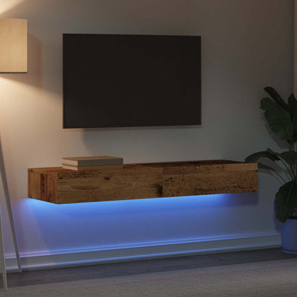 Tv-bänk med LED-belysning 2 st åldrat trä 60x35x15,5 cm