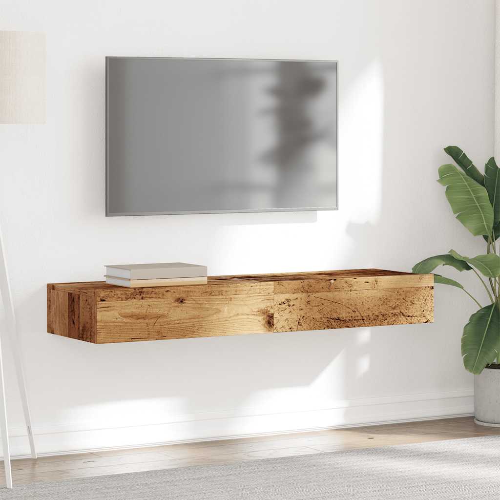 Tv-bänk med LED-belysning 2 st åldrat trä 60x35x15,5 cm