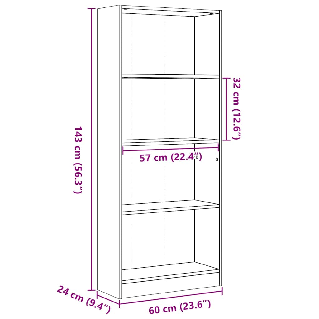 Bokhylla vit högglans 60x24x143 cm konstruerat trä