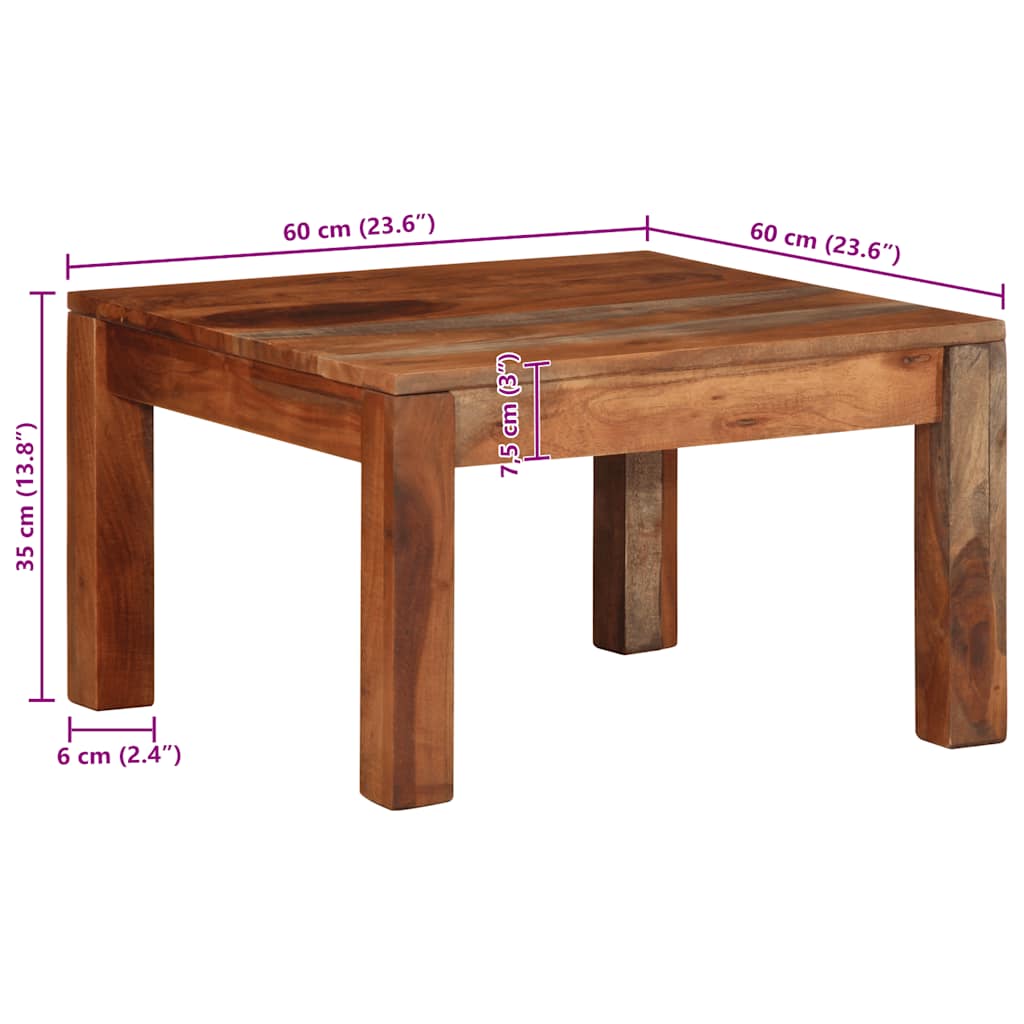 Soffbord 60x60x35 cm massivt trä akacia