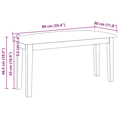 Bänk 90 cm brunt massivt trä gummi