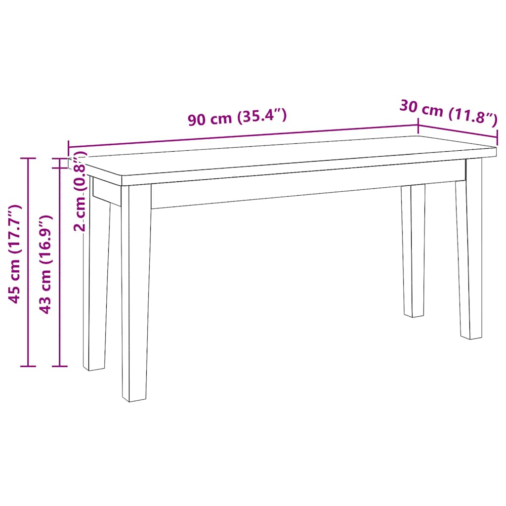 Bänk 90 cm vit massivt trä gummi