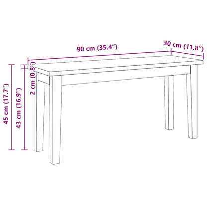 Bänk 90 cm vit massivt trä gummi