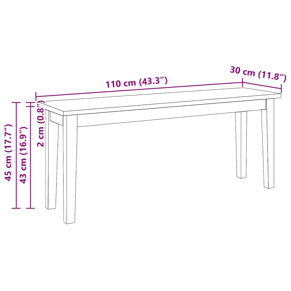 Bänk 110 cm massivt trä gummi