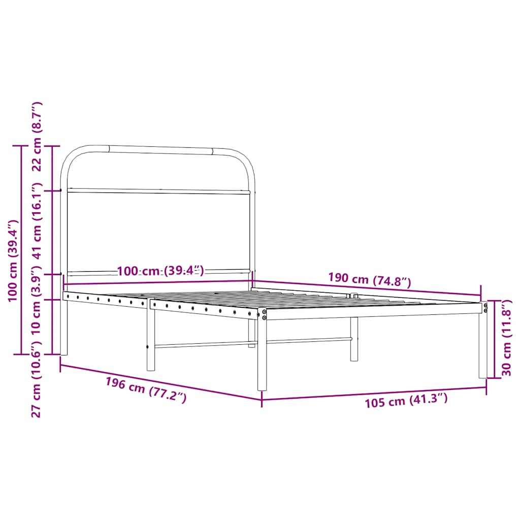 Sängram utan madrass rökfärgad ek 100x190 cm konstruerad trä