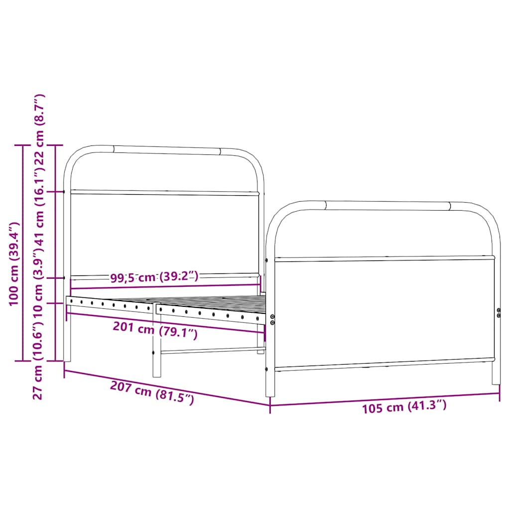 Sängram utan madrass rökfärgad ek 100x200 cm konstruerad trä