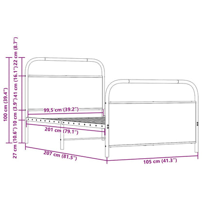 Sängram utan madrass rökfärgad ek 100x200 cm konstruerad trä