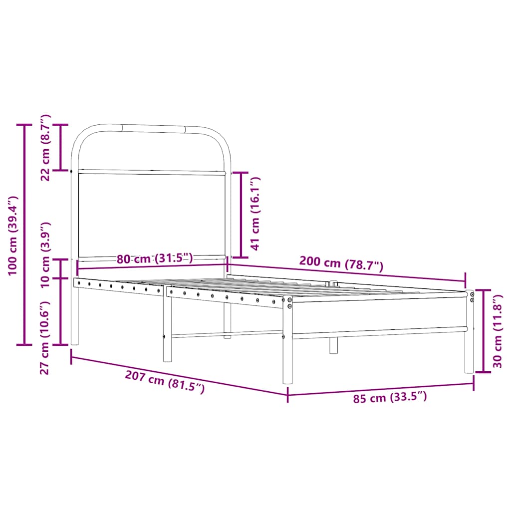 Sängram utan madrass rökfärgad ek 80x200 cm konstruerad trä