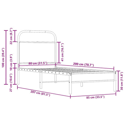 Sängram utan madrass rökfärgad ek 80x200 cm konstruerad trä