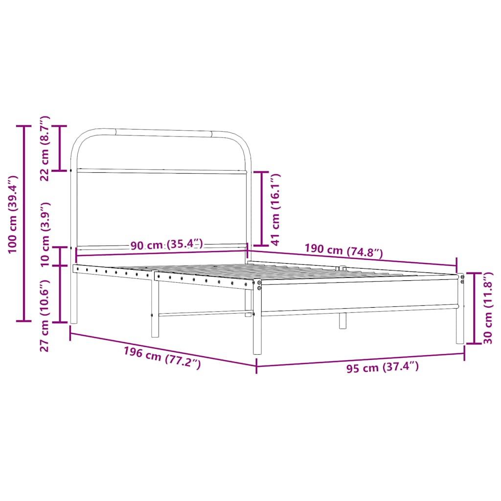 Sängram utan madrass rökfärgad ek 90x190 cm konstruerad trä