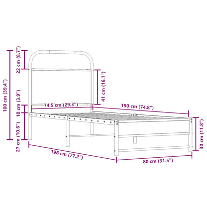 Sängram utan madrass rökfärgad ek 75x190 cm konstruerad trä